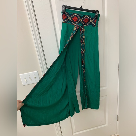 Green Hobo Embroidered Wide Leg Pants WITH OPENING! - Picture 17 of 17